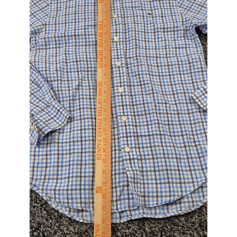 Vineyard Vines Slim Fit Tucker Shirt Plaid‎ Blue Linen Cotton Long Sleeve Small - Picture 6 of 7